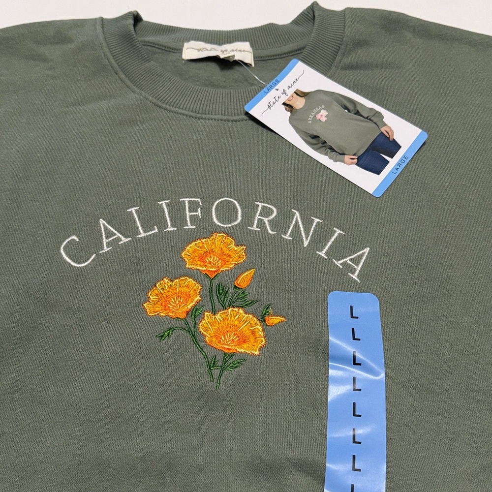 State of Mine Embroidered California Flower Sweatshirt L NWT - Picture 3 of 6